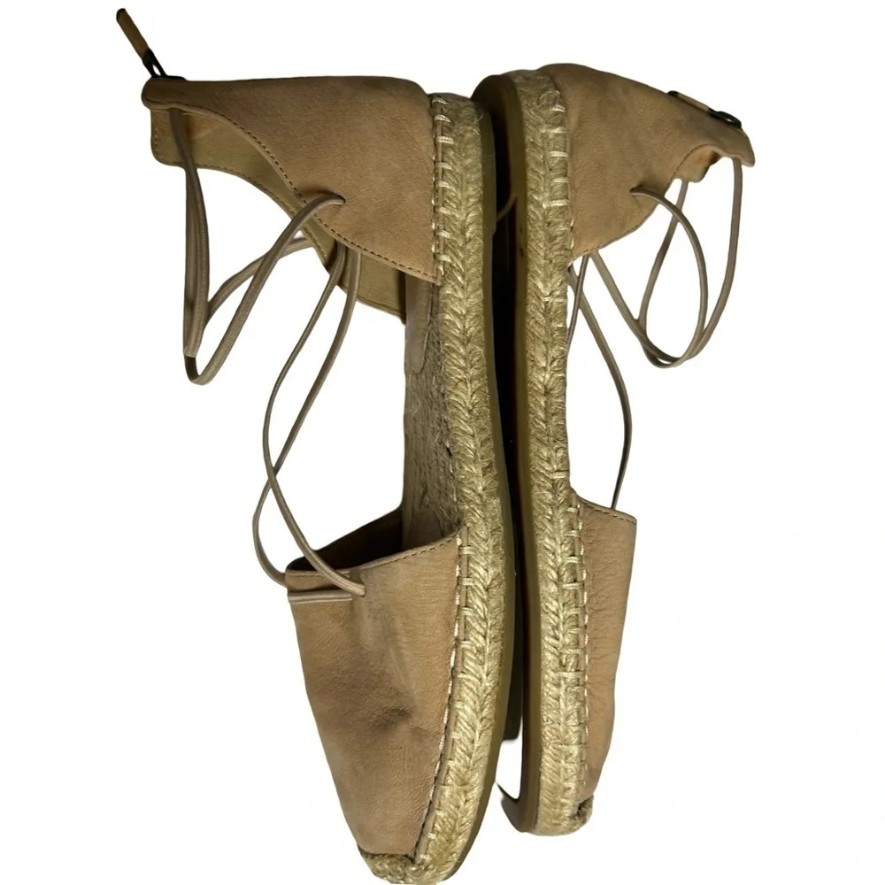 Eileen Fisher Tan Taupe Suede Leather Closed Toe Espadrilles, Size 7.5